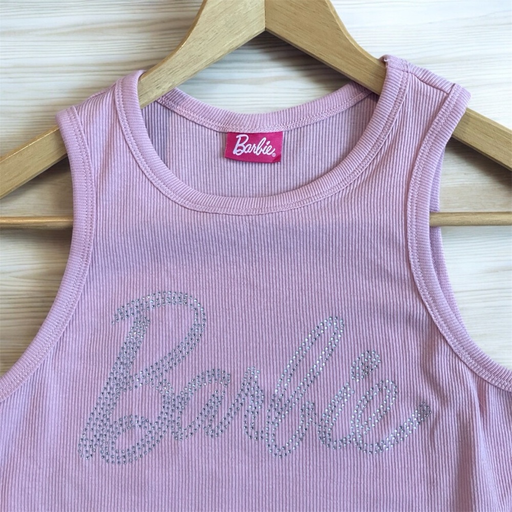 NEW Pink Barbie Rhinestone Cropped Tank Top Size Small Bling Women's Fitted - Picture 5 of 7